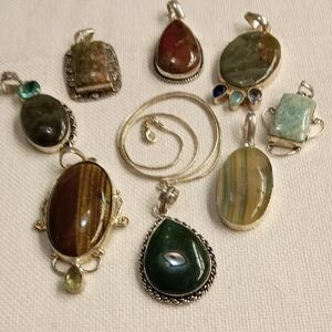 Lot Of 8 New Assorted Stone Pendants Set In Stamped 925, Sell, Gift, Wear, Chain